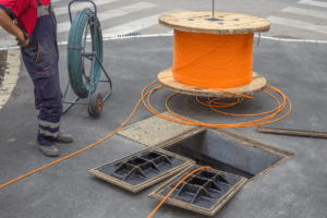 A communication table is run down into a vault