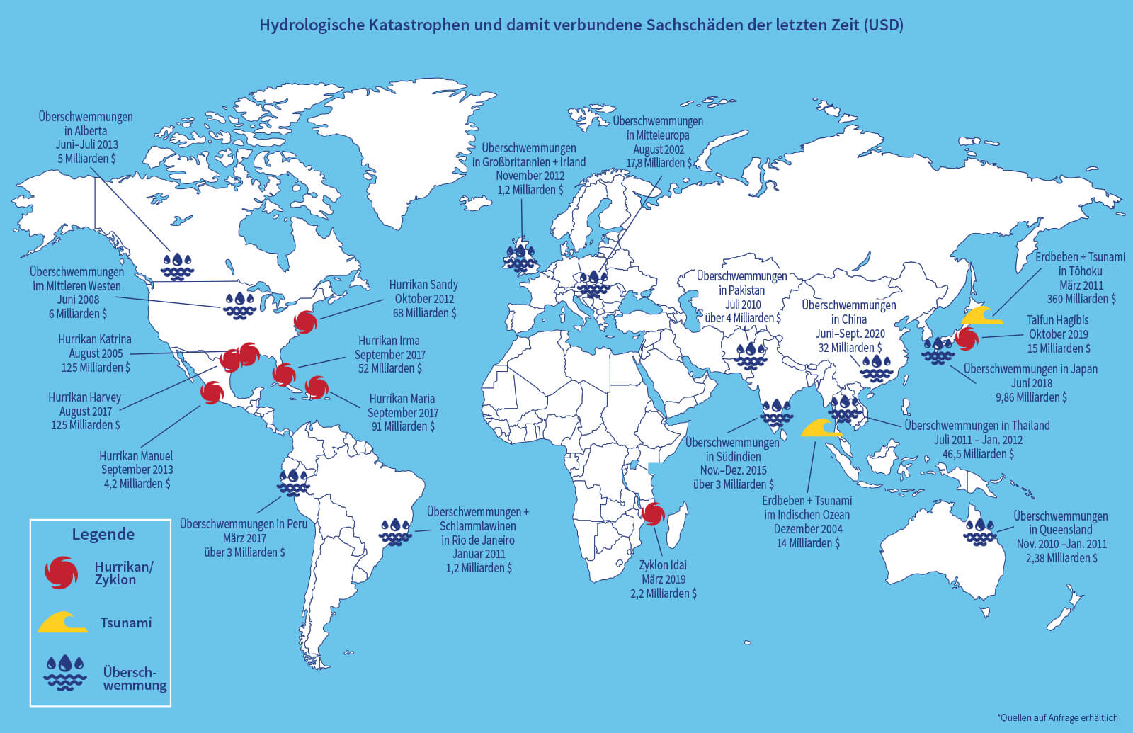 Karte mit Wasserkatastrophen