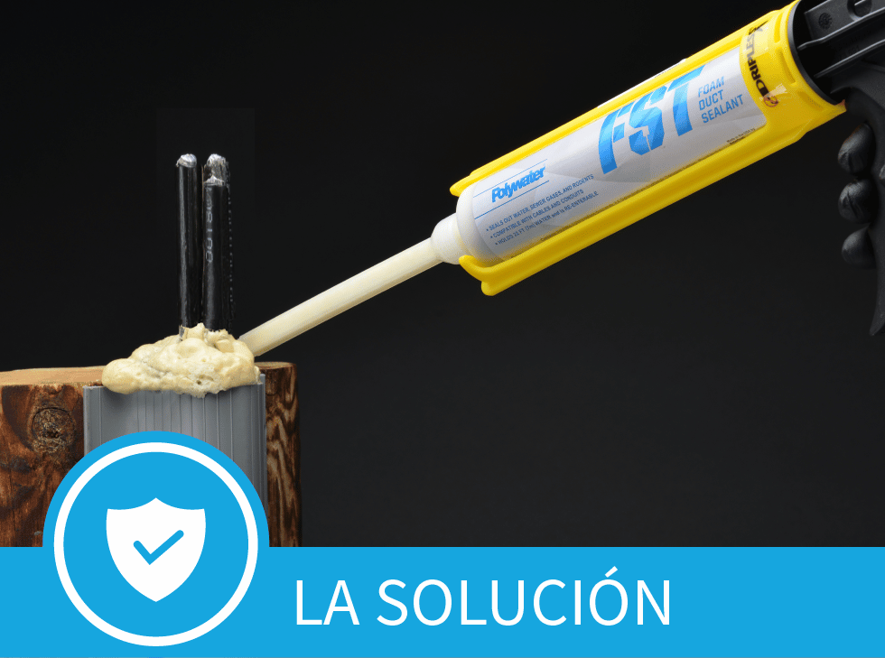 El Polywater FST sellando un poste con conducto vertical