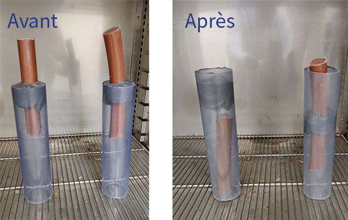 Les images avant et après du mastic pour conduit après le test à 100 °C