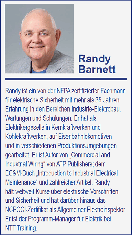 Ein kurzer Lebenslauf und Referenzen von Randy Barnett, zertifizierte Elektro-Sicherheitsfachkraft der NFPA