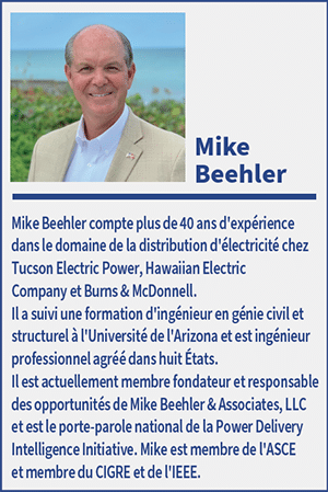 Un cliché en gros plan de Mike Beehler devant l'océan. Sous sa photo se trouve un paragraphe énonçant ses références professionnelles.