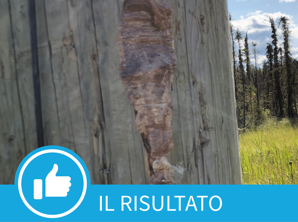 Un palo dei servizi riparato nel campo.