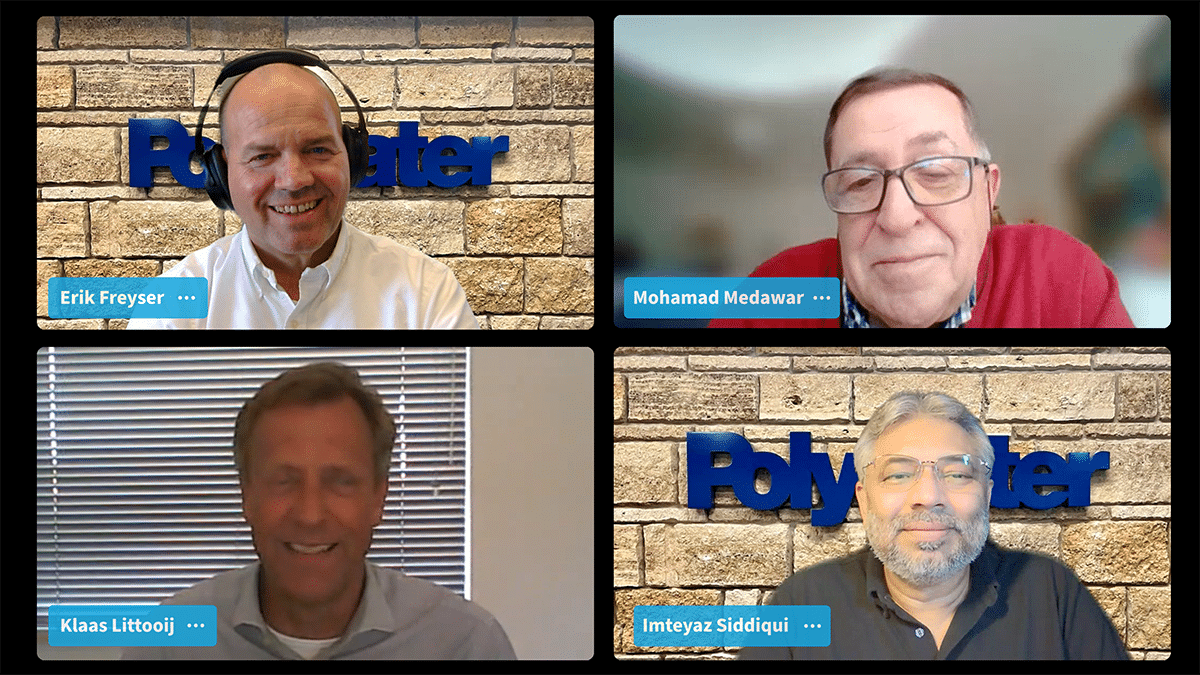 Four men on a virtual Teams Meeting call. Erik Freyser in the upper left, Klaas Littoij in the bottom left, Mohamed Medawar in the top right, and Imteyaz Siddiqui in the bottom right.