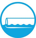 A small illustrated graphic representing a pulled cable being floated in water.