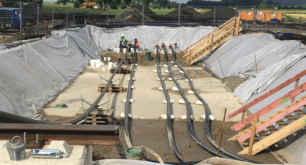 Transition joint bay built for conduits and cable pulling.