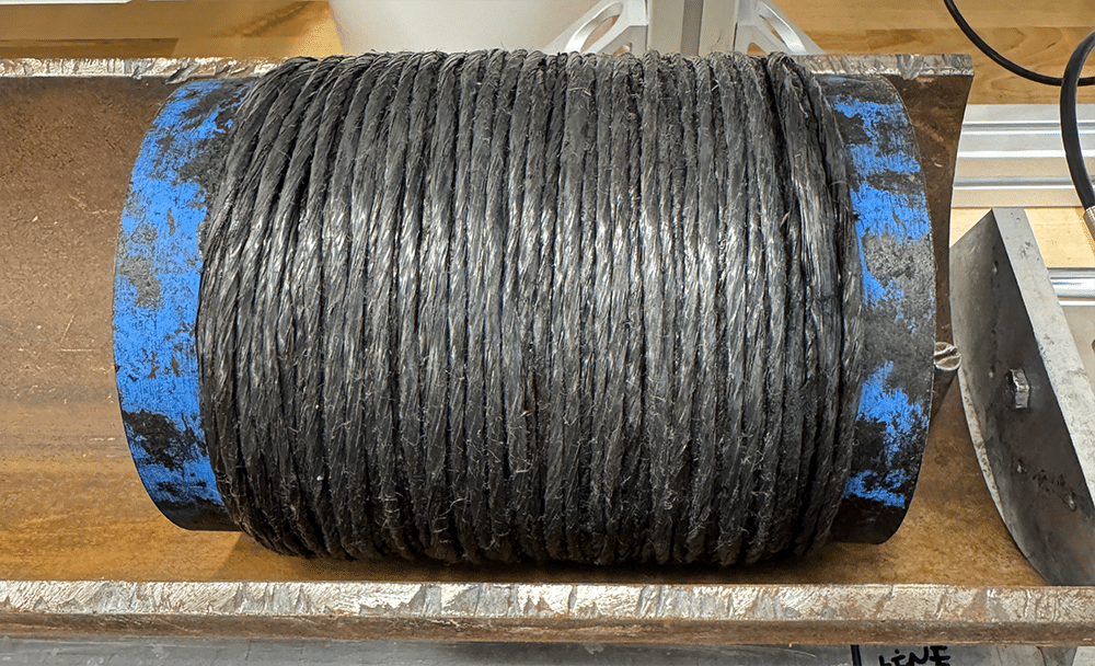 Yarn wrapped submarine cable on the Polywater friction table.